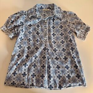 Max Studio Paisley Blue and White Puff Sleeve Blouse Top XS